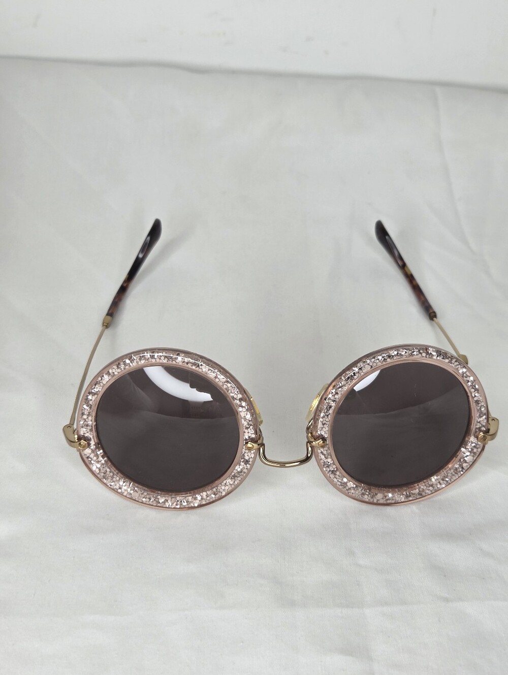 Miu Miu Round Pink Glitter Crystal-Trim Sunglasses - Picture 10 of 13